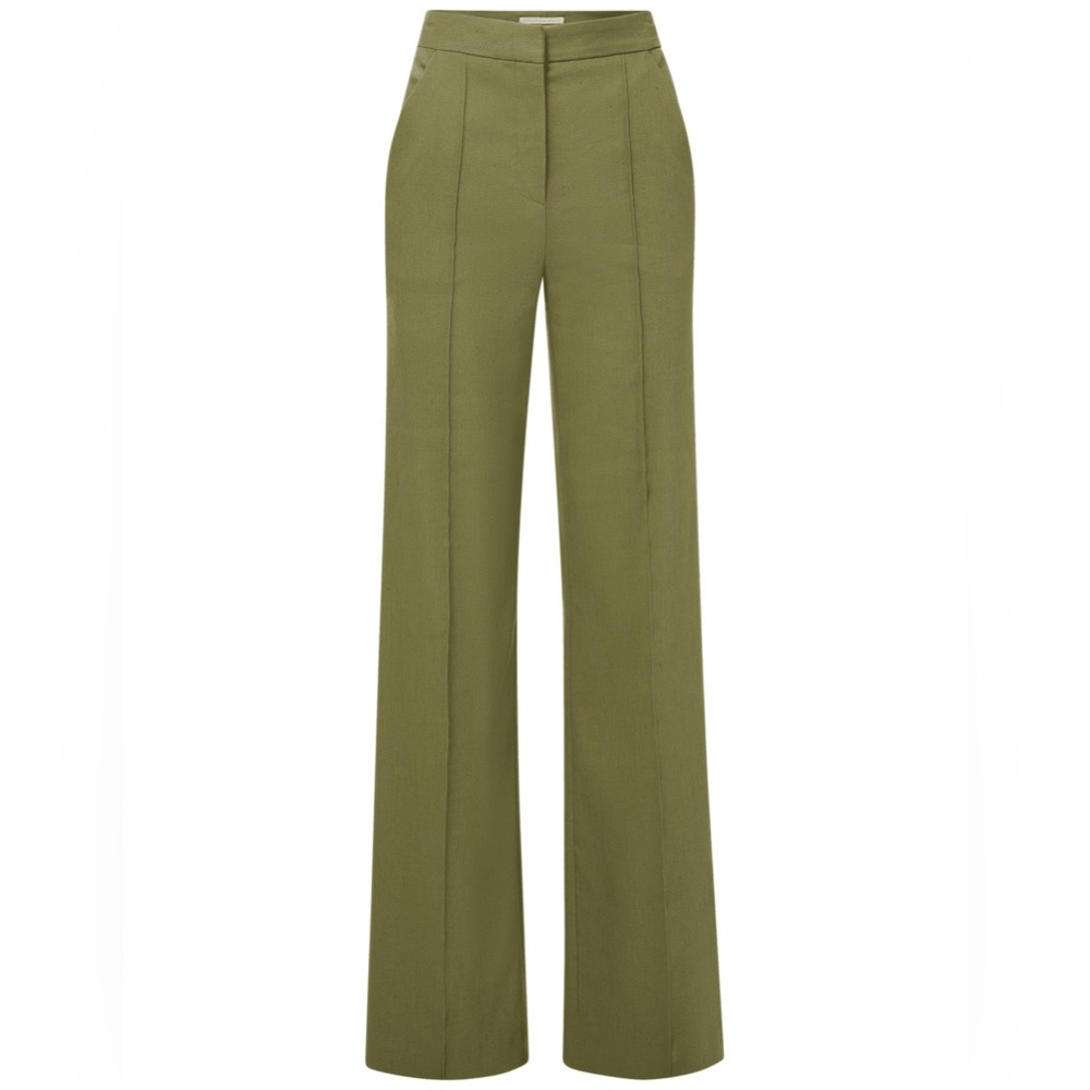 Veronica Beard Noda Linen Green Pants